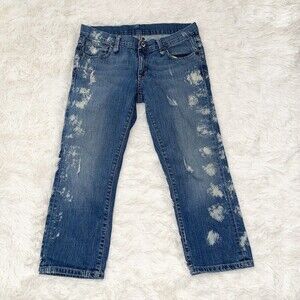 Ralph Lauren Denim Cropped Jeans Women Size 6 Medium Blue Bleached Spots Stretch